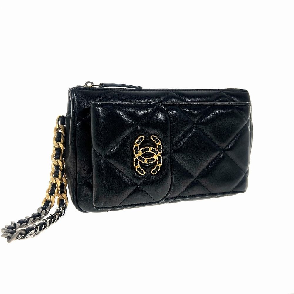 Chanel 19 Chain Clutch Lambskin Coco Black Gold Hardware Silver Hardware Handbag - Picture 3 of 11